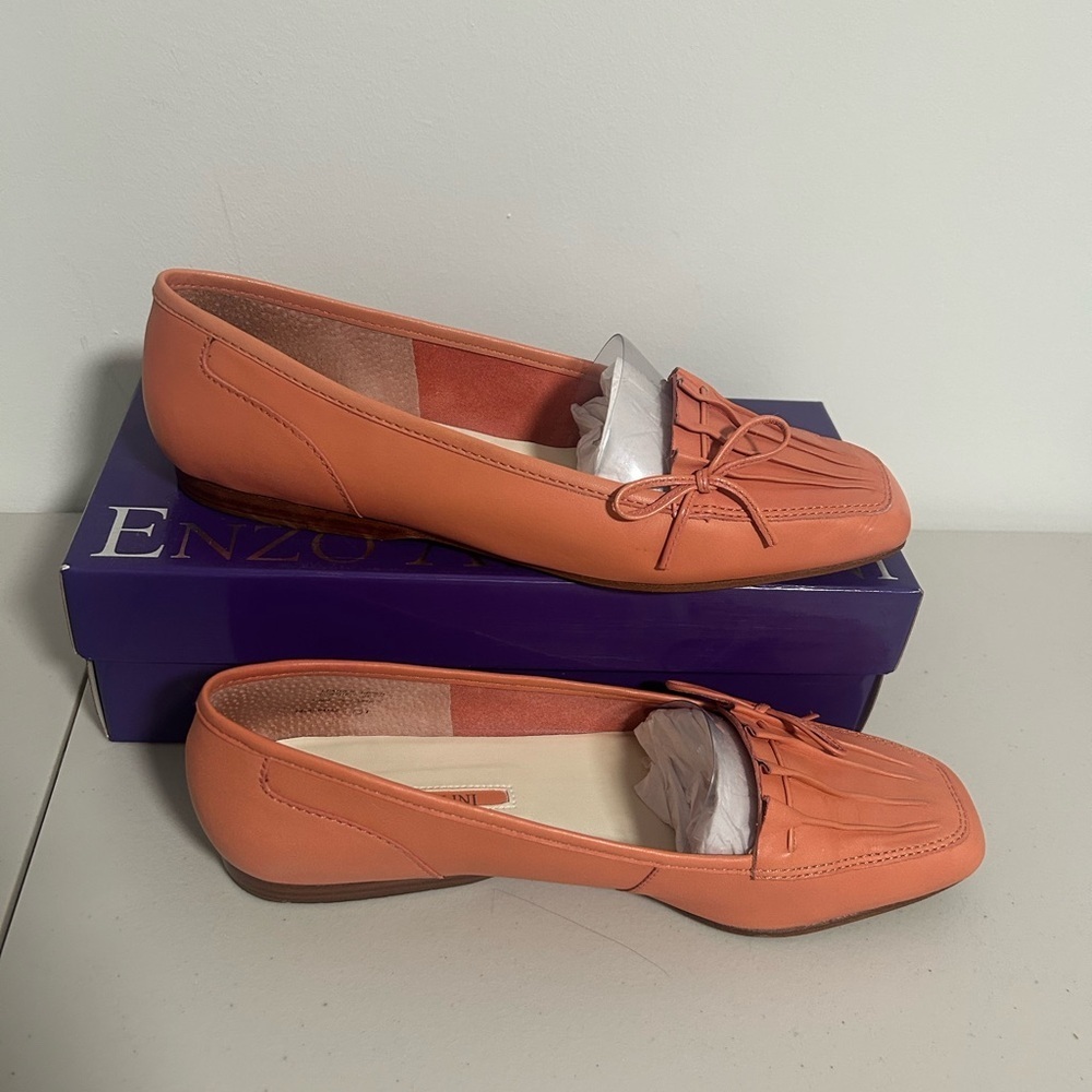 Enzo Angiolini Lauralee Coral Pink Leather Quilted Flat Women’s 8N Narrow
